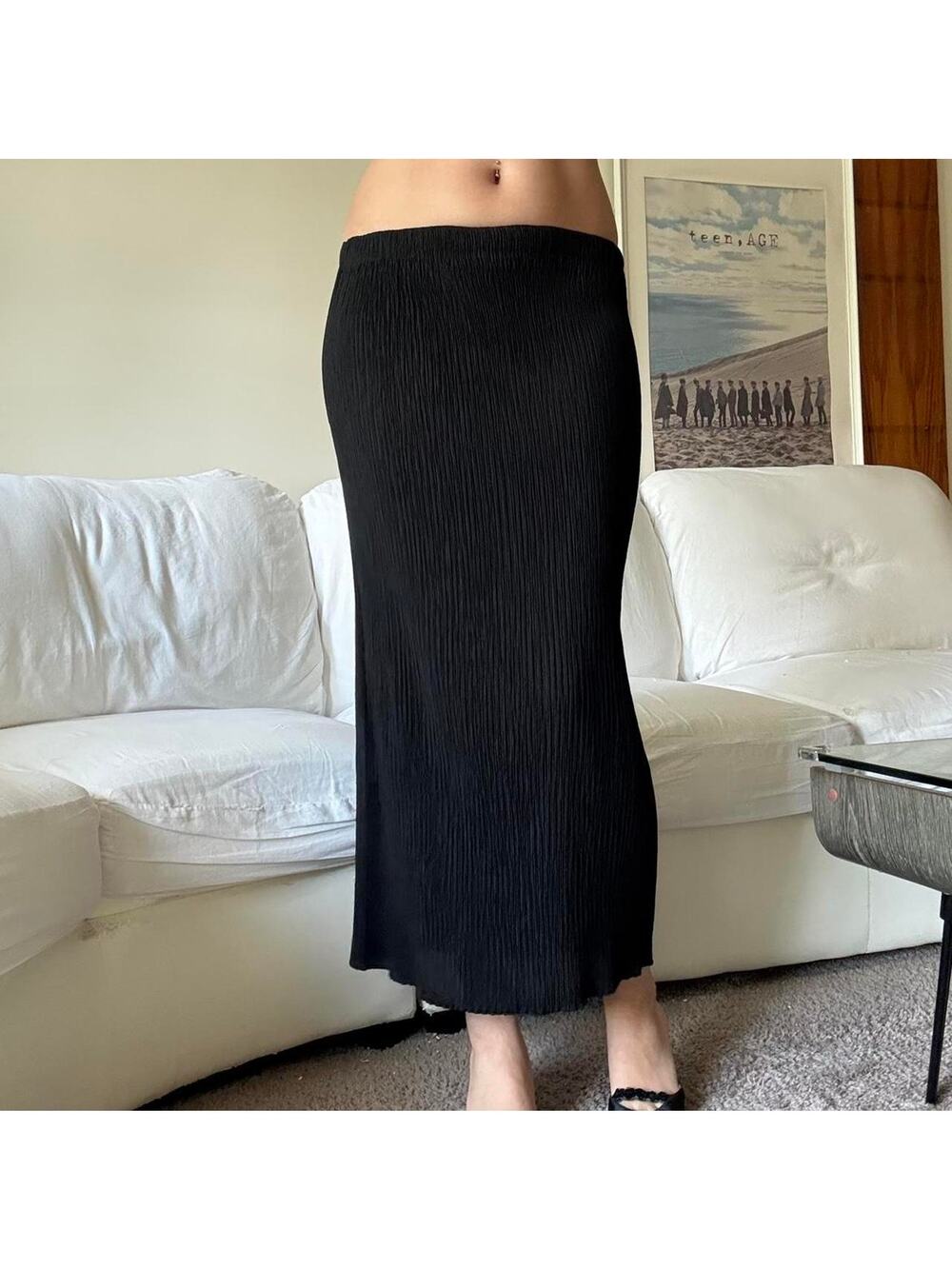 Vintage issey miyake black pleated maxi skirt